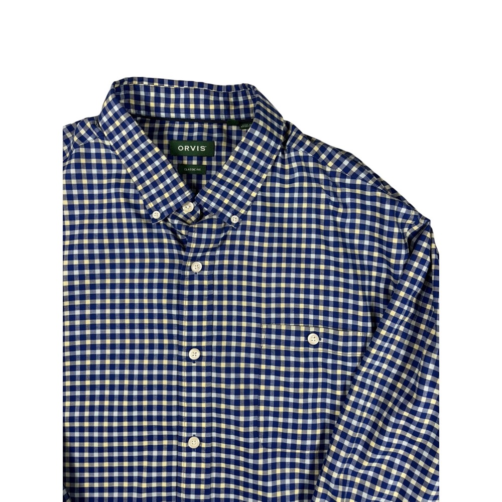 Orvis Mens Classic Fit Gingham Check Button Down Shirt Blue White XL Long Sleeve
